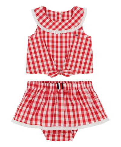 Tommy Hilfiger Baby Girls Gingham Check Top And Bloomer Shorts Set In Red