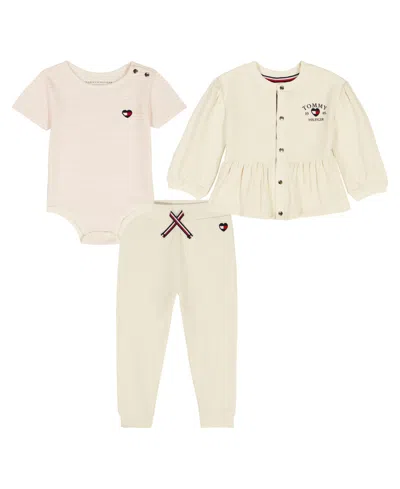Tommy Hilfiger Baby Girls' Long-sleeve Top And Bottom, 2-piece Set In White