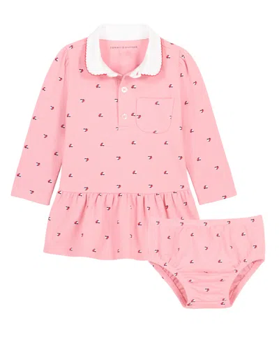 Tommy Hilfiger Baby Girls' Long-sleeve Dress And Bloomers, 2-piece Set In Pink