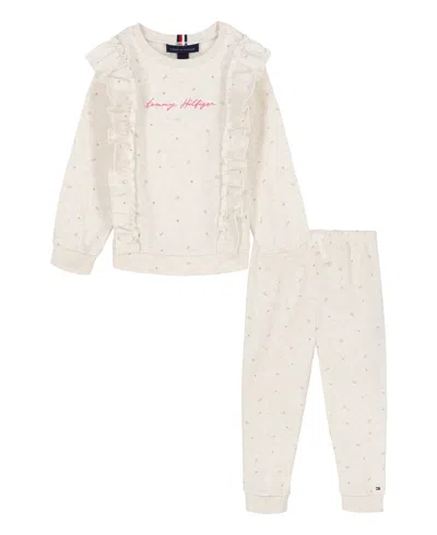 Tommy Hilfiger Baby Girls Print Fleece Top And Joggers, 2-piece Set In White