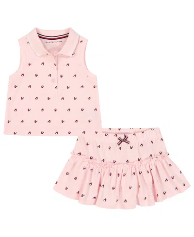 Tommy Hilfiger Baby Girls' Printed Top And Skirted Bloomers, 2-piece Set In Pink