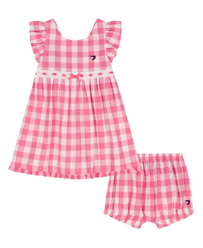 Tommy Hilfiger Baby Girls' Ruffle Trim Gingham Dress And Diaper Cover, 2-piece Set In Multi