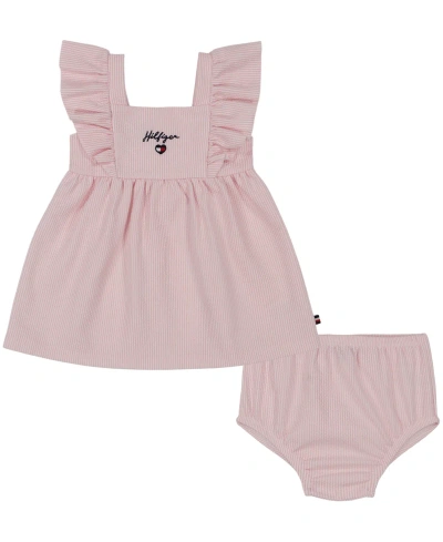 Tommy Hilfiger Baby Girls Seersucker Knit Sundress With Panty In Pink