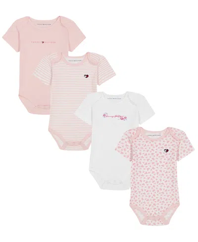 Tommy Hilfiger Baby Girls' Short-sleeve Bodysuit, 4-pack In Multi