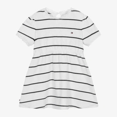 Tommy Hilfiger Baby Girls White Striped Cotton Dress