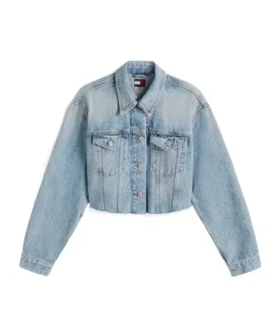 Tommy Hilfiger Back Logo Oversized Cropped Denim Jacket In Blue