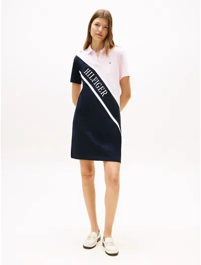Tommy Hilfiger Banner Logo Stripe Logo Polo Dress In Light Pink