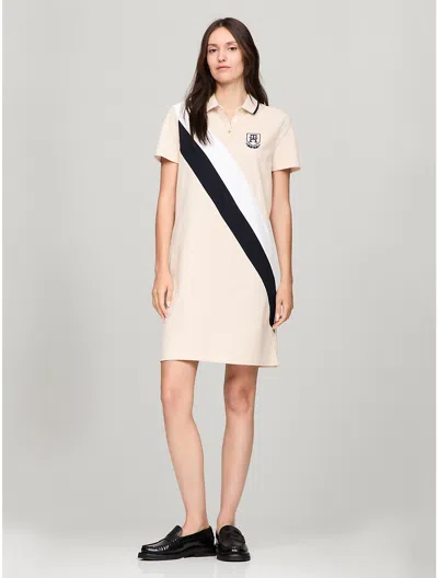 Tommy Hilfiger Banner Stripe Polo Dress In Beige Heather