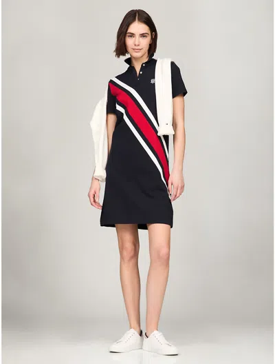 Tommy Hilfiger Banner Stripe Polo Dress In Navy Combo