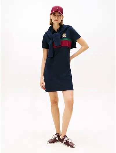 Tommy Hilfiger Banner Stripe Stretch Pique Polo Dress In Blue