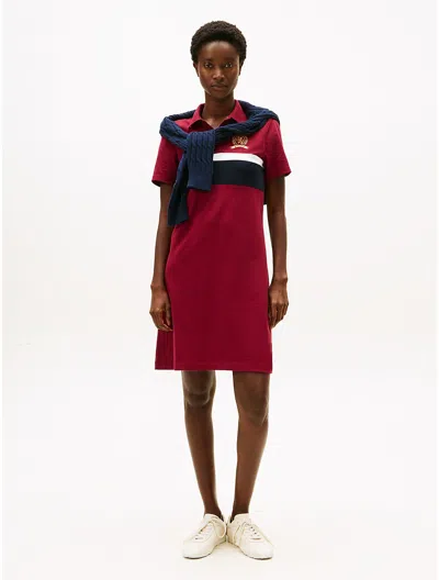 Tommy Hilfiger Banner Stripe Stretch Pique Polo Dress In Red