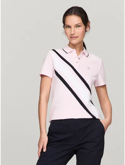 Tommy Hilfiger Banner Stripe Stretch Polo In Cradle Pink Combo