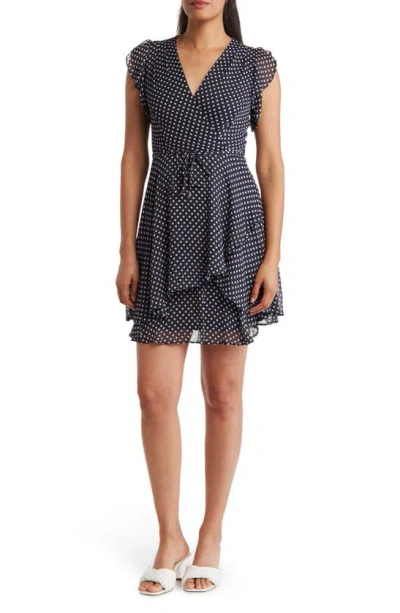 Tommy Hilfiger Bardot Dot Ruffle Dress In Sky Captain/ Ivory