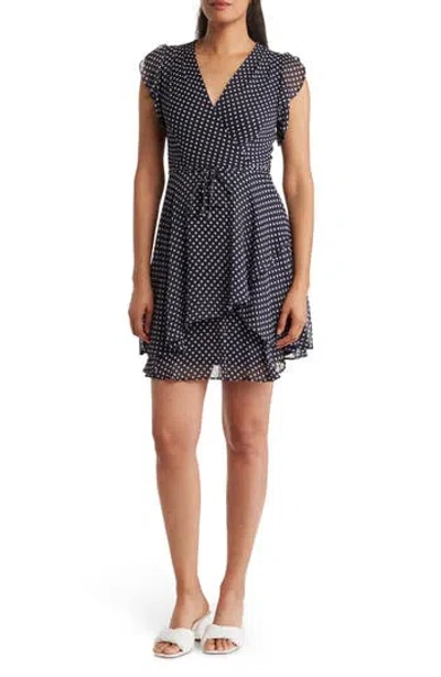 Tommy Hilfiger Bardot Dot Ruffle Dress In Sky Captain/ivory