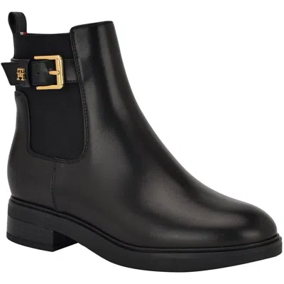 Tommy Hilfiger Baylon Womens Faux Leather Block Heel Chelsea Boots In Dark Blue