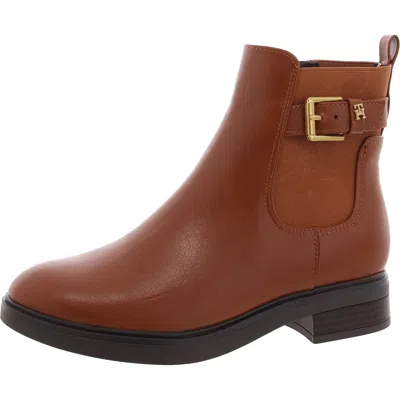 Tommy Hilfiger Baylon Womens Faux Leather Block Heel Chelsea Boots In Brown