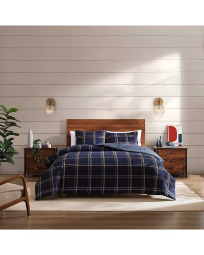 Tommy Hilfiger Beacon Plaid 100% Cotton Printed Cotton Percale Duvet Set In Blue