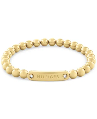 TOMMY HILFIGER BEADED STAINLESS STEEL LOGO STRETCH BRACELET