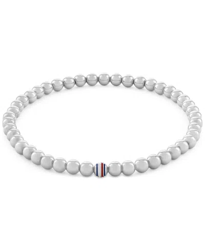 Tommy Hilfiger Beaded Stainless Steel Stretch Bracelet In Silver