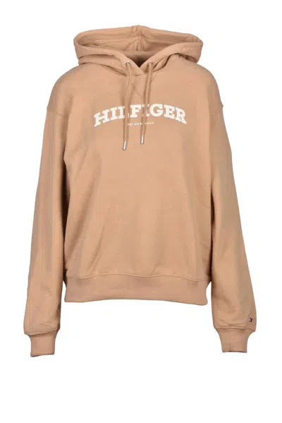 Tommy Hilfiger Beige Cropped Hooded Sweatshirt In Brown