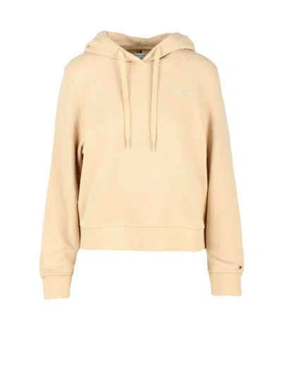 Tommy Hilfiger Beige Cropped Hooded Sweatshirt In Neutral