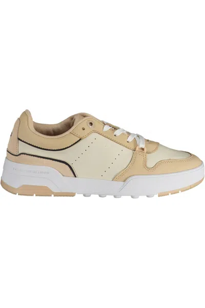 Tommy Hilfiger Sleek Beige Lace-up Sneakers With Logo Accent