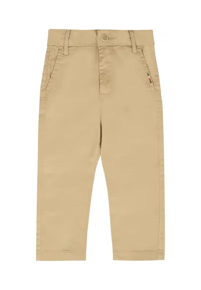 Tommy Hilfiger Beige Trousers For Baby Boy With Flag In Neutral