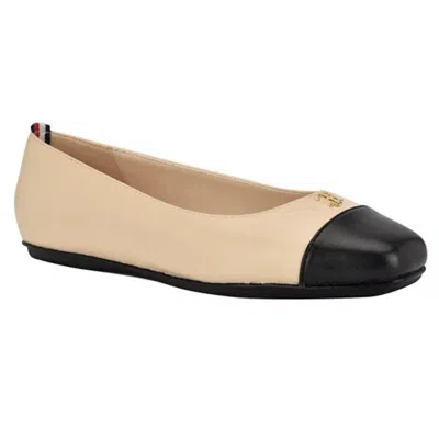 Tommy Hilfiger Bekim Ballet Flats Women's Ivory Black Square Toe Slip On Htat829 In Gold
