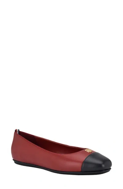 Tommy Hilfiger Bekim Cap Toe Flat In Dark Red