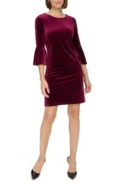 Tommy Hilfiger Bell Sleeve Velvet Dress In Burgundy