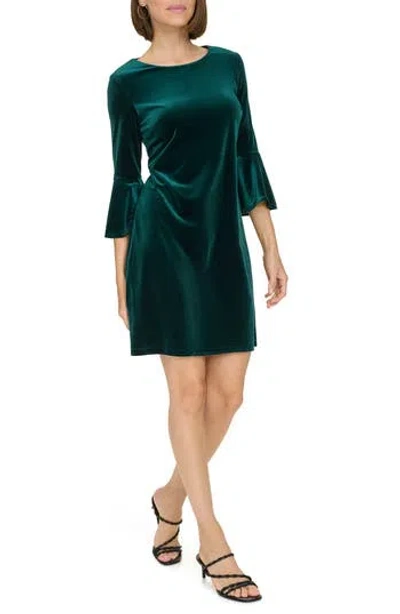 Tommy Hilfiger Bell Sleeve Velvet Dress In Green