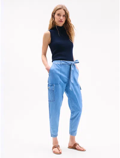 Tommy Hilfiger Belted Cargo Jogger In Light Wash Chambray