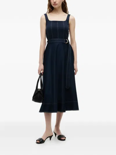 Tommy Hilfiger Contrast Stitch Belted Midi Dress In Blue