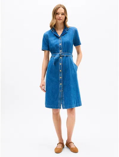 Tommy Hilfiger Belted Denim Shirtdress In Medium Wash