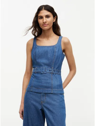 Tommy Hilfiger Belted Denim Tank Top In Blue