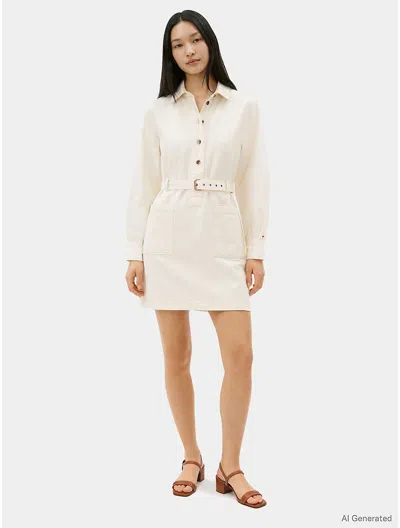 Tommy Hilfiger Belted Denim Utility Dress In Sand