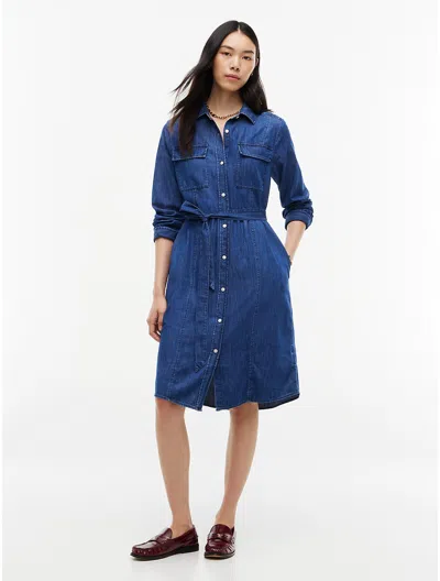 Tommy Hilfiger Belted Denim Utility Shirtdress In Dark Wash