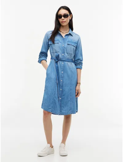 Tommy Hilfiger Belted Denim Utility Shirtdress In Medium Wash