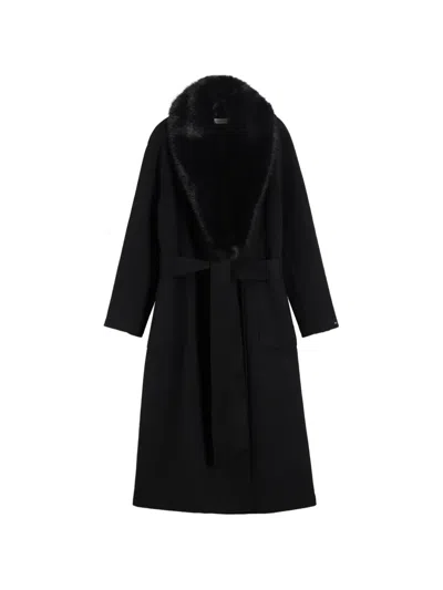 Tommy Hilfiger Belted Faux-fur Coat In Black