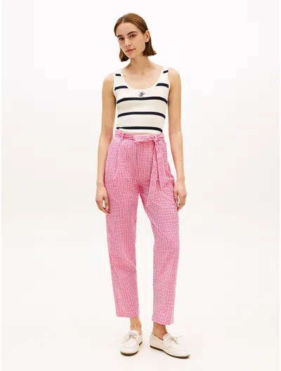 Tommy Hilfiger Belted Gingham Seersucker Tapered Pant In Multi
