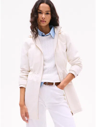 Tommy Hilfiger Belted Hooded Jacket In Ivory