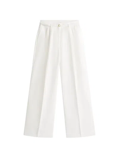 Tommy Hilfiger Belted Pleated Wide-leg Linen-blend Trousers In White