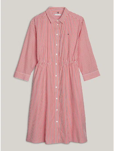 Tommy Hilfiger Belted Stripe Midi Shirtdress In Ithaka Stripe/fierce Red