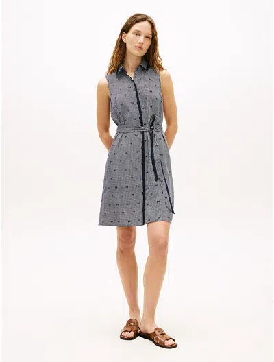 Tommy Hilfiger Belted Th Grid Print Crepe Shirtdress In Blue