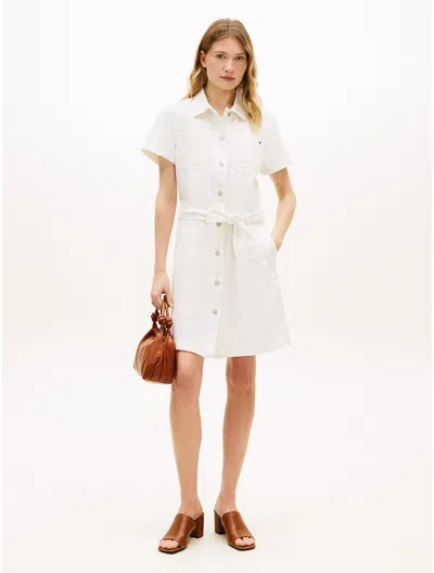 Tommy Hilfiger Belted White Denim Shirtdress