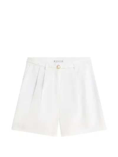 Tommy Hilfiger Belted Wide-leg Pleated Linen-blend Shorts In White