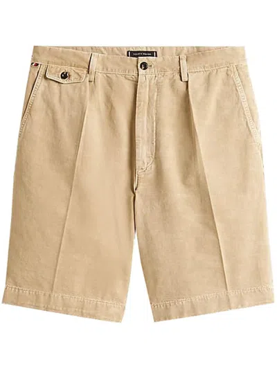 Tommy Hilfiger Pleated Cotton Shorts In Neutral