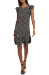 Tommy Hilfiger Betty Floral Flutter Sleeve Dress In Black/ivory