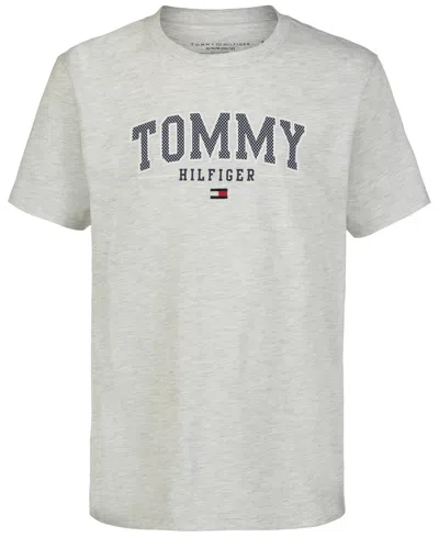 Tommy Hilfiger Kids' Big Boys Arch Overwrite Logo Graphic T-shirt In Gray