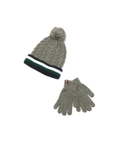 Tommy Hilfiger Kids' Big Boys Cable Hat And Gloves Set In Medium Grey Heathe